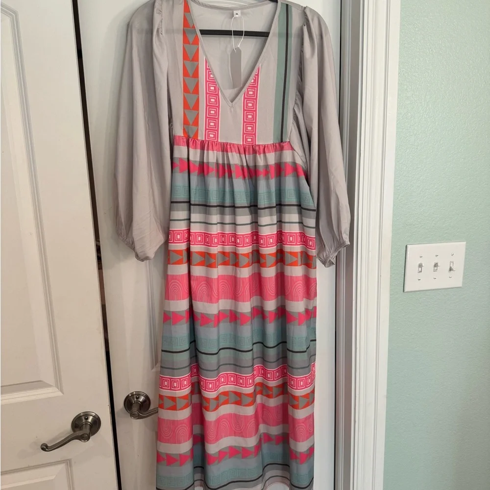 Colorful Geometric Patterned Dress - Picture 1 of 4